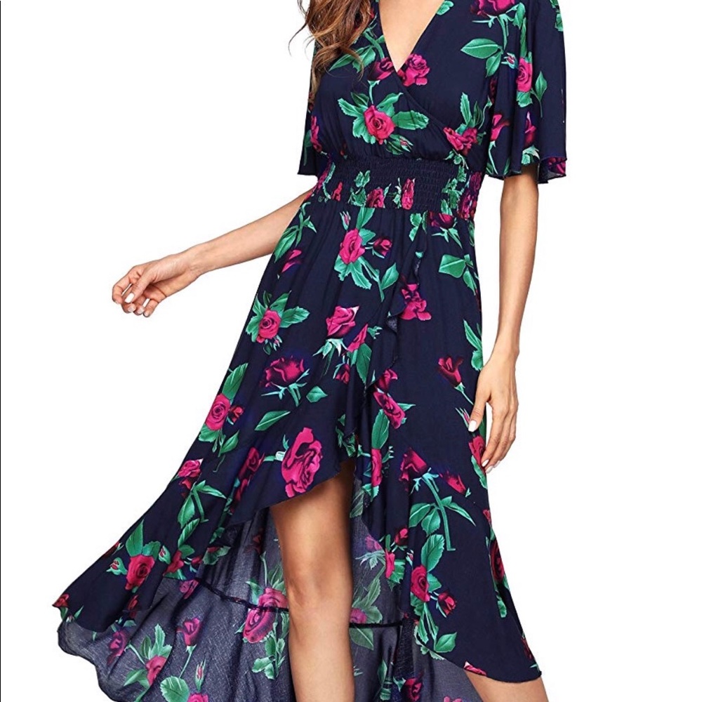 Women's Floral High Low V-Neck Long Maxi Dress